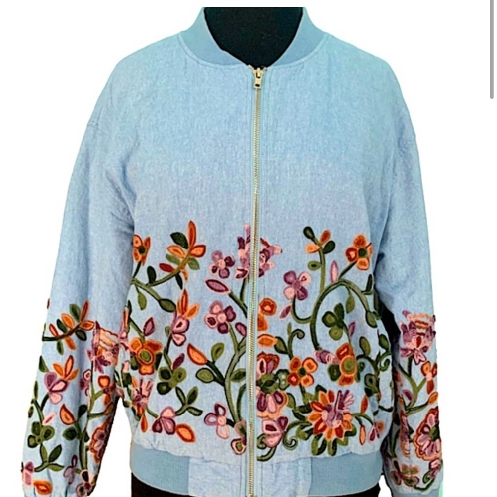 Floral Embroidered Bomber Jacket Size Small